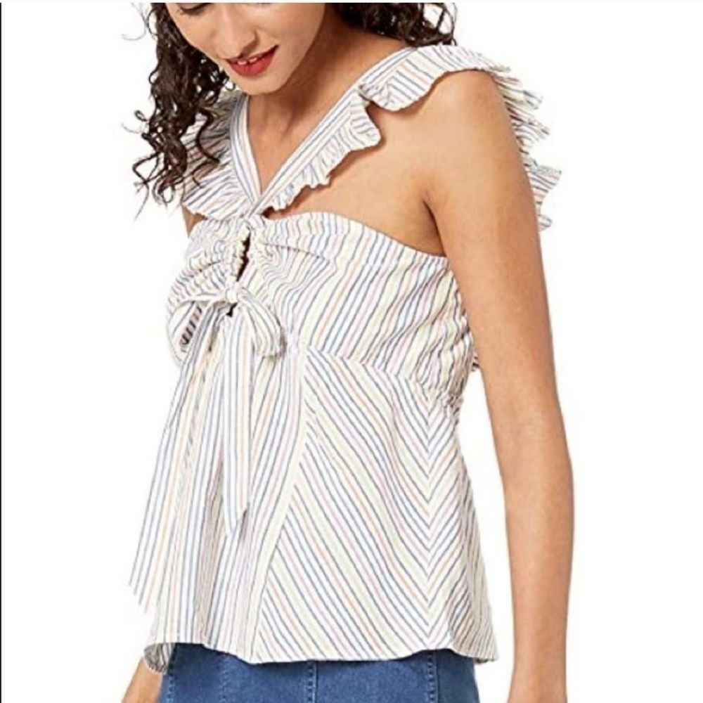 Ella Moss striped multi wear ruffle cute preppy vacation top size medium NWT - Picture 3 of 9